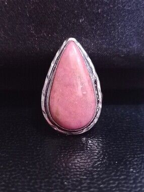 Natural Pink Rhodonite Teardrop 925 Sterling Silver Ring Sz 7.5